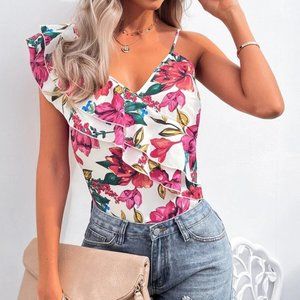 Floral Print Ruffle Trim Blouse